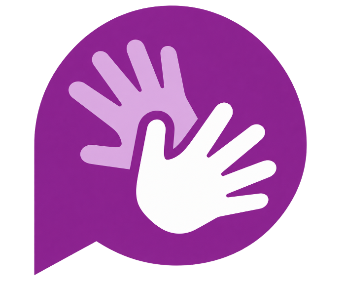 British Sign Language symbol: two hands in a speech bubble