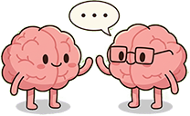 Speech bubbles illustrating a conversation about brain health